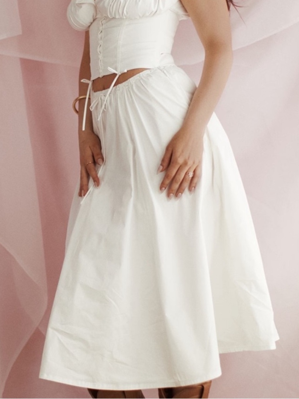HOUSE OF CB 'Cora' White Gathered Midi Skirt - Picture 1 of 4
